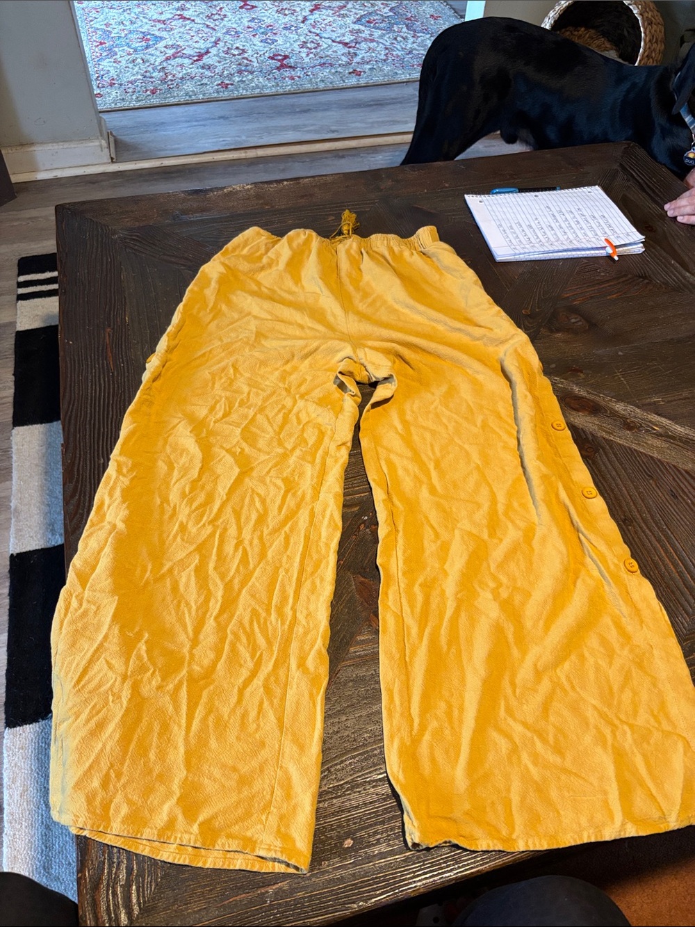 Cider Mustard Yellow Wide-Leg Button-Trim Drawstring Pants